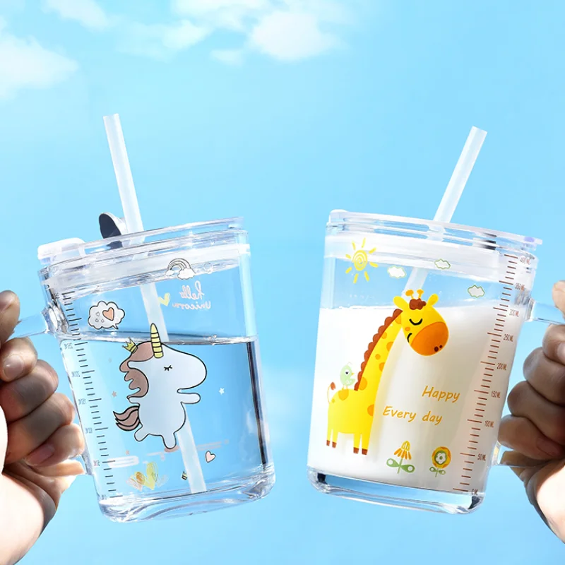 

Milk Glass Cup with Straw Coffee Cute Creative Cocktail Beer Water Juice Drink Glass Cup Animal Breakfast Tazas Drinkware 50