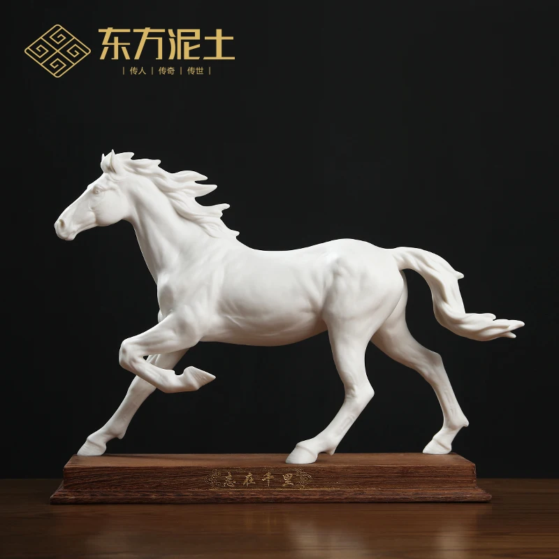 

Oriental clay ceramic horse ornament handicraft Dehua white porcelain sculpture office home living room decoration gift