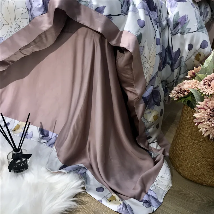 

Tencel Silk Luxury Bedding Set Floral Duvet Cover Sets Soft Bed Linen Flat Bed Sheet Fitted sheet parure de lit ropa de cama