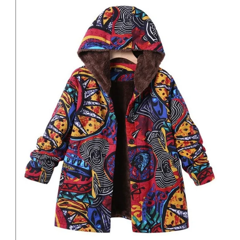

Женское зимнее хлопковое пальто с капюшоном, новинка 2021, однобортная куртка с длинным рукавом и карманами, с принтом En *