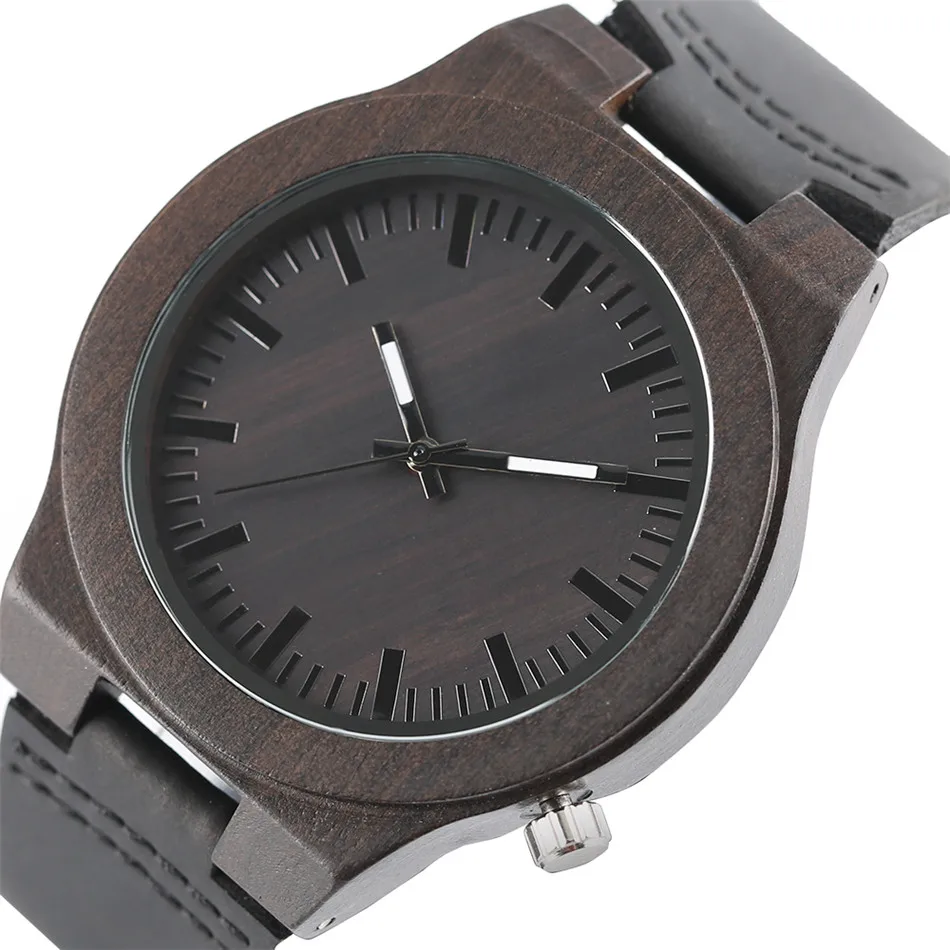 

REDFIRE White Pointer Display Men's Wood Watch Genuine Leather Wristwatch Minimalist Mens Wooden Timepiece Reloj de madera