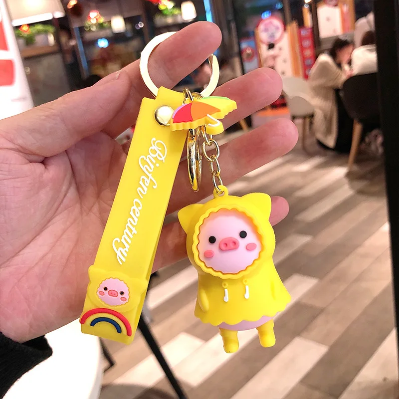 

Cartoon raincoat piggy keychain trend couple accessories fashion bag pendant cute car key chain Hot2021