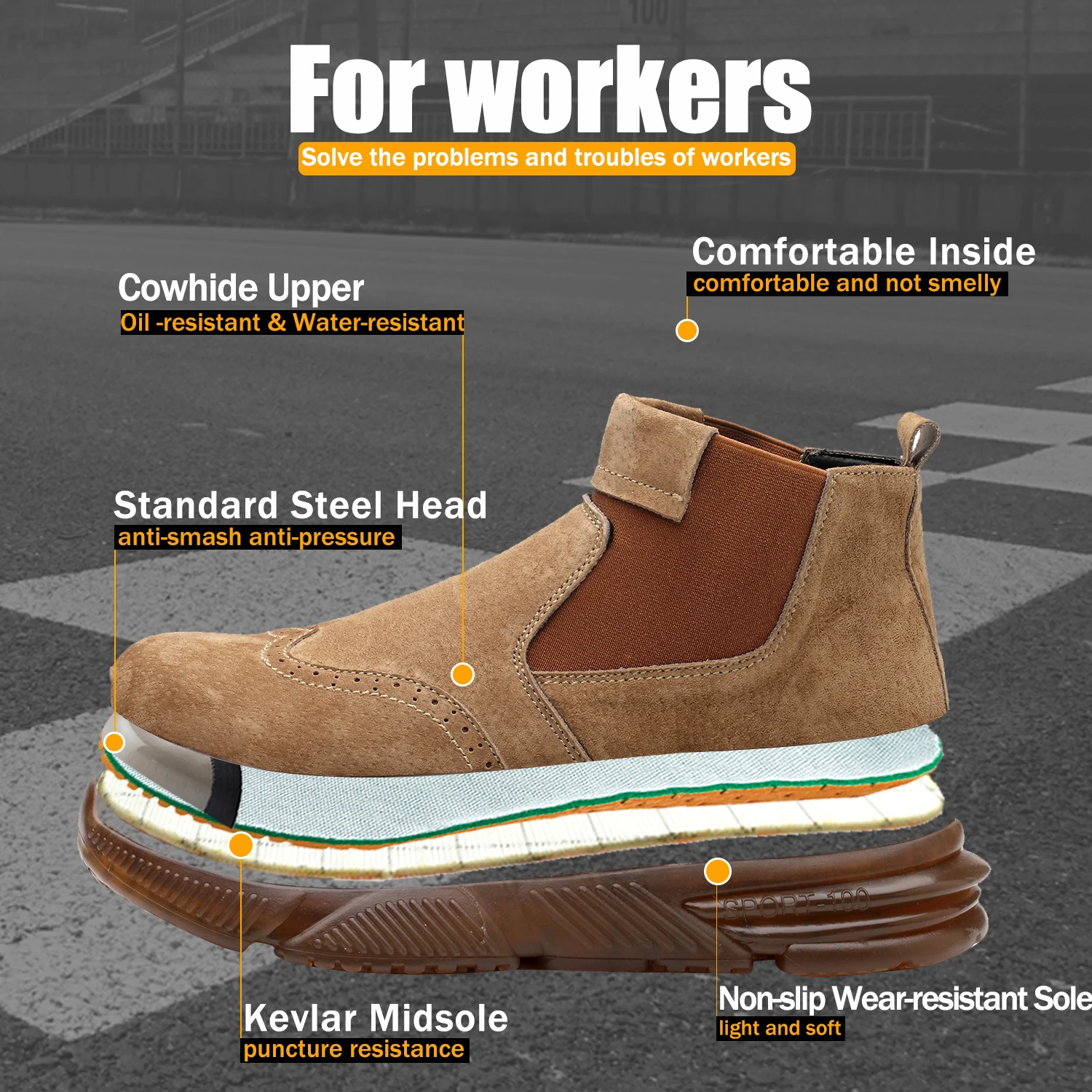 Anti-smashing Leather Casual Waterproof Construction Site Boot Men Industrial Safety Male Outdoor Protection Steel Toe Work Shoe