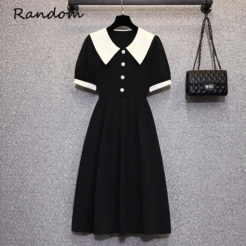 

Для женщин; Большие размеры Vintagae милое элегантное платье с воротником в стиле Питера Пэна, с короткими рукавами, складки высокая Талия Вечер...