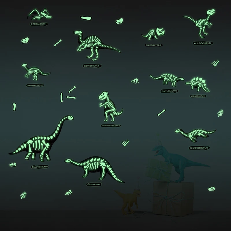 Tofok Fossil скелеты динозавров Светящиеся Настенные наклейки креативная гостиная DIY настенные наклейки сверкающий в темноте съемный декор
