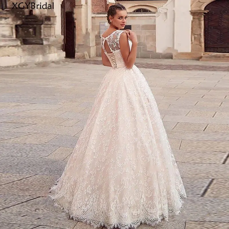 

New Arrival A Line Wedding Dress Graceful Lace V Neck Robe De Mariee Dubai Arabic Abiti Da Sposa Vestido De Noiva