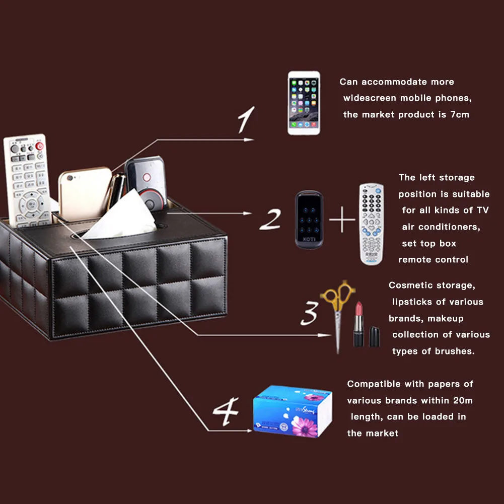 

Hot Sale Creative Leather Tissue Box Multi-functional Paper Towel storage box Black Family Living Room Tissue Box