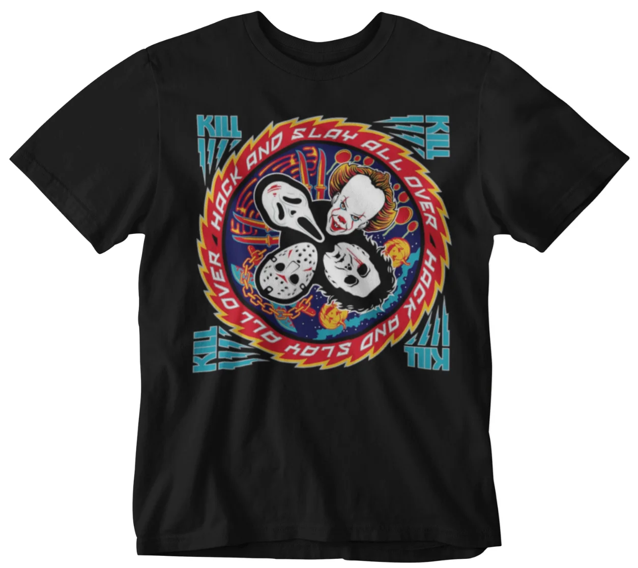 Футболка на Хеллоуин футболка Hack & Slay All Over IT Jason Friday 13th Grim Reaper Kill для мужчин и