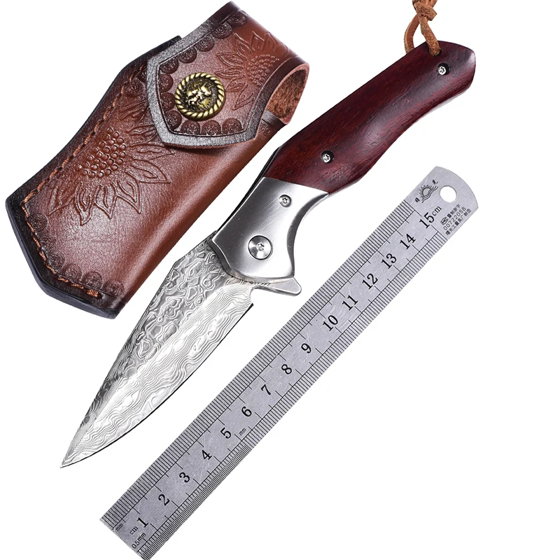 

TRSKT V28 Damascus Camping Folding Knife Hike Outdoor Self Defense Hunting Rescue Knives Survival EDC Tool , Dropshipping