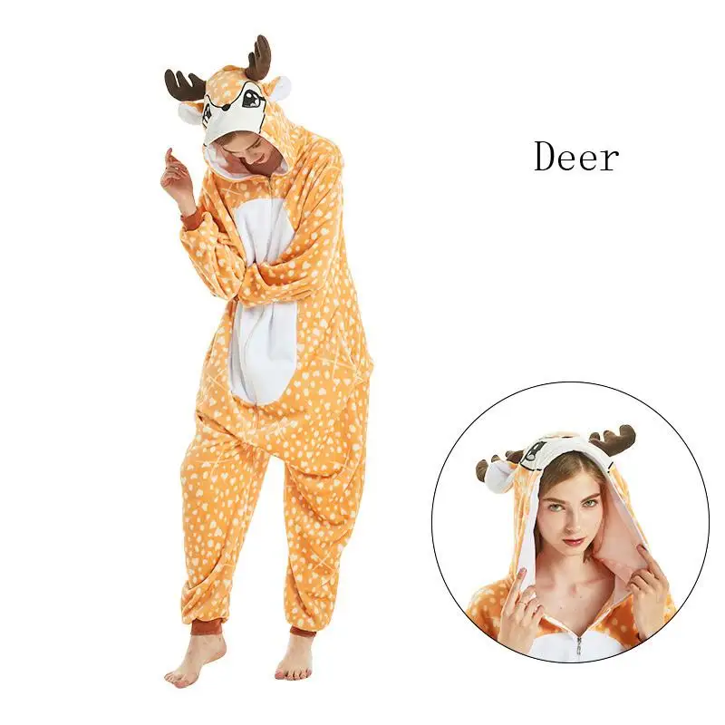 Deer FL Костюм животных единорога для взрослых девочек Детские ползунки «панда» кигуруми фланелевый стежок женский аниме-комбинезон Маскировка цельный костюм - Цвет: Deer FL