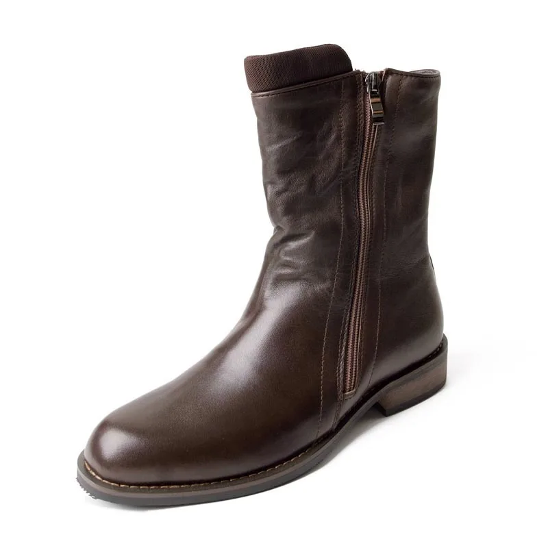 Ботинки мужские из натуральной кожи на молнии зимние в стиле милитари | Обувь