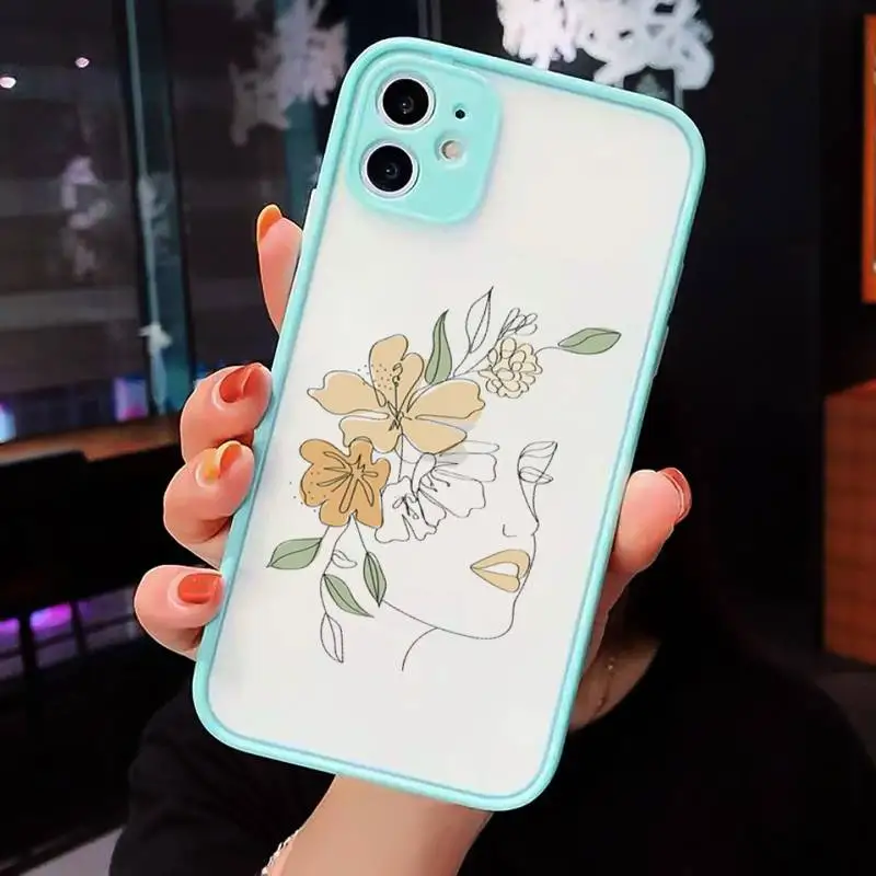 

Art Retro Abstract Geometry Phone Case For iPhone 12 11 Mini Pro XR XS Max 7 8 Plus X Matte transparent blue Back Cover