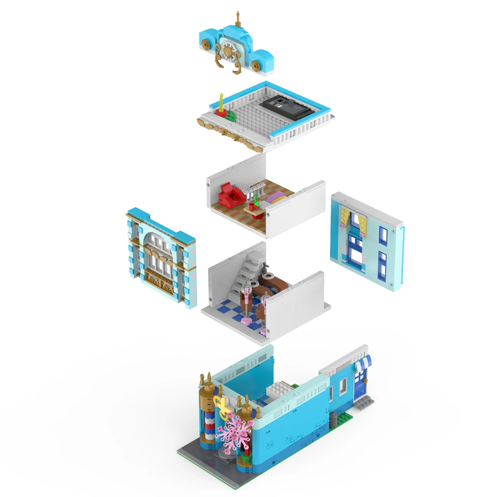 

HAPPY BUILD Playable Three Floors Hair Cut Barber Shop 1712pcs Assembly Building Blocks Christmas Gift for Adults Kids