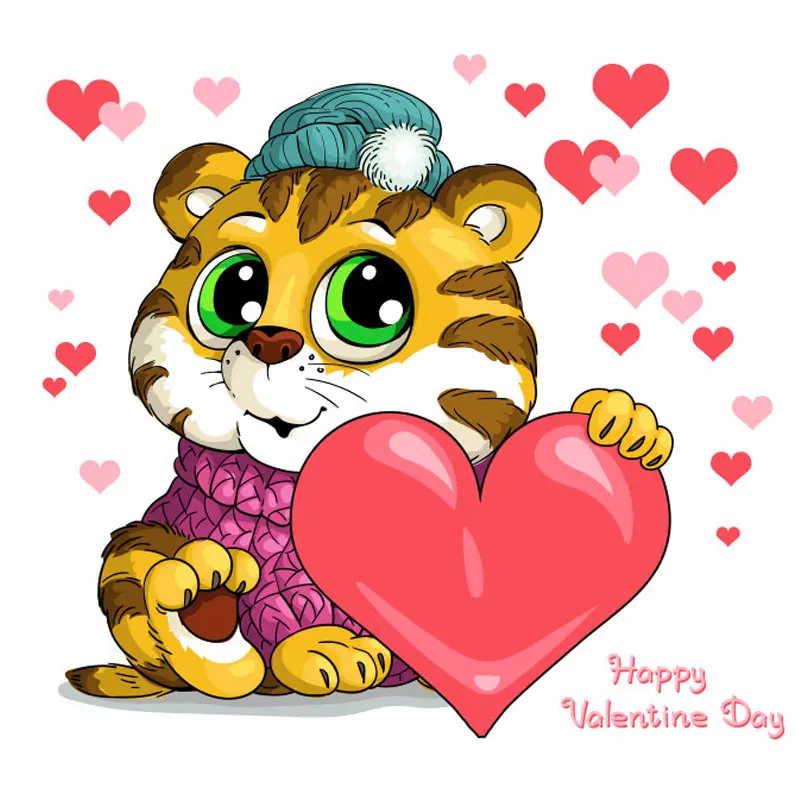 

Happy Valentine's Day Lovely Heart Tiger Patches on Clothes Cute Tiger Iron on Transfers for Clothing Thermoadhesive Stickers