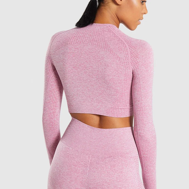 Футболка с длинным рукавом для йоги бесшовная быстросохнущая куртка фитнеса