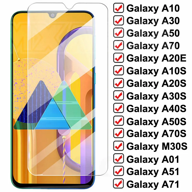 Защитное стекло 9H для Samsung Galaxy A10 A30 A50 A70 A01 A51 A71 A20E A10S A20S A30S A40S A50S A70S M10S M30S закаленное