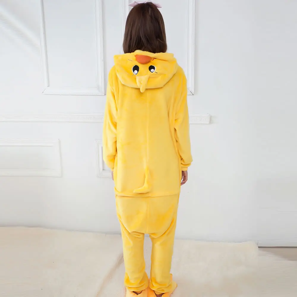 Winter Flannel Kigurumi Women Men Onesies Cute Cartoon Animal Duck Pajamas Set Unisex Pyjama Pijama Sleepwear