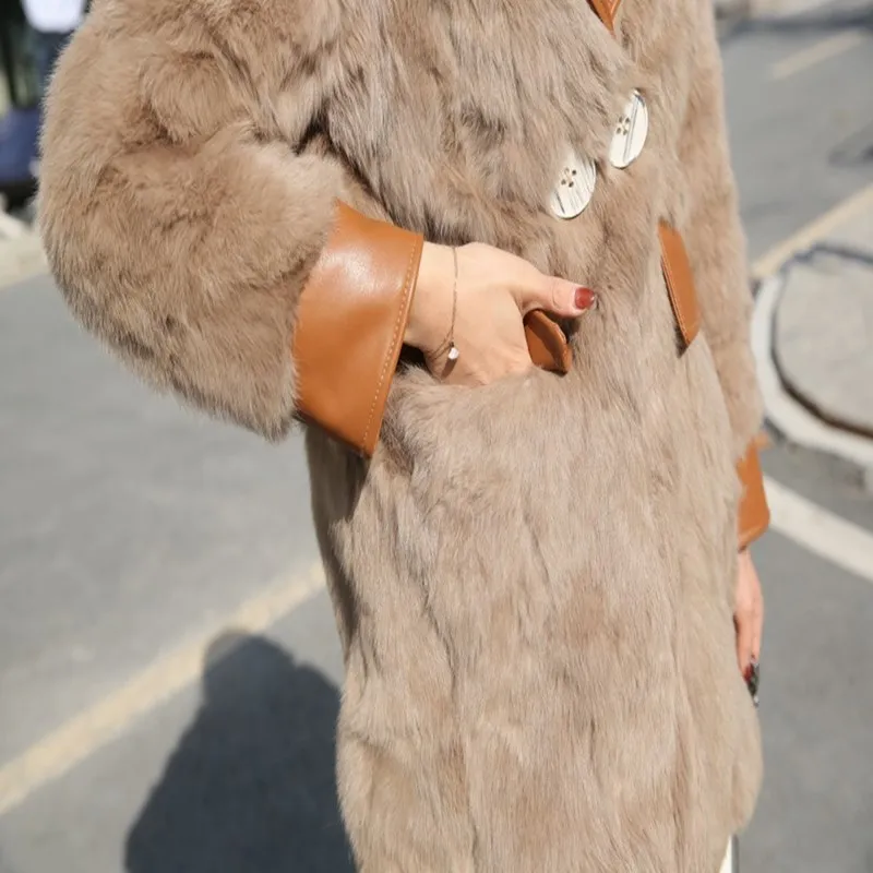 

2020 Autumn Winter Jacket Women Real Fur Coat Natural Rabbit Fur Outerwear PU Leather Blazers New Fashion Streetwear