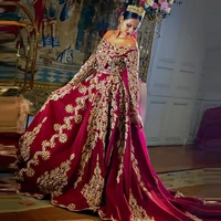 burgundy long sleeve arabic wedding dresses 2021 muslim dubai off shoulder luxury lace applique kaftan evening party gowns 143