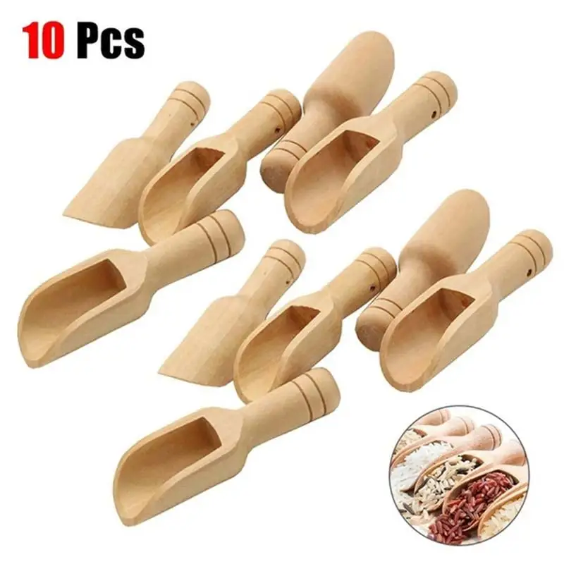 

10 PCS Mini Wooden Spoon Round HandleTeaspoon Small Salt Shovel Milk Powder Scoops Condiment Spoons Coffee Tea Sugar Spoon