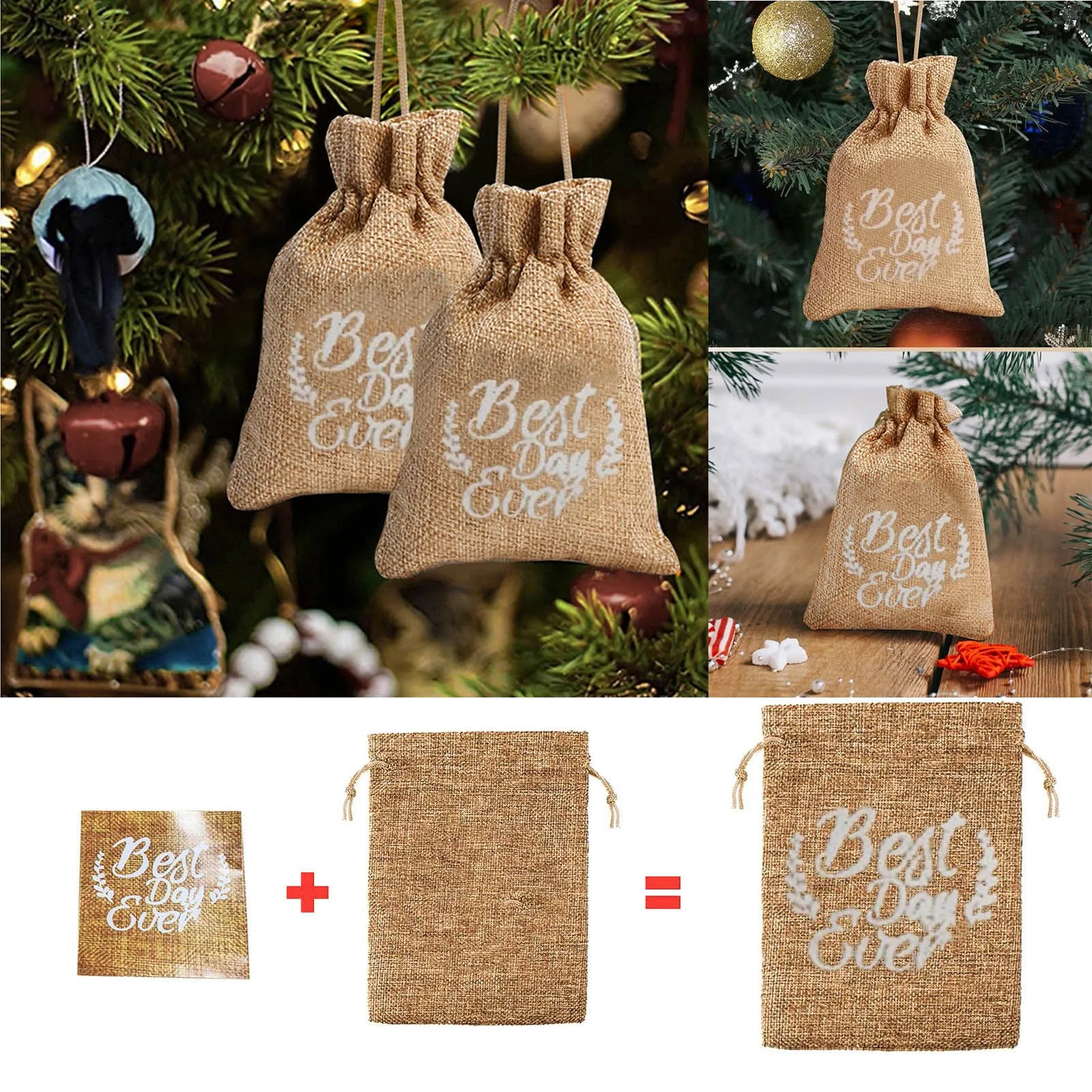 

Натуральная Рождественская оригинальная сумка, оригинальные подарочные пакеты на шнурке с ручками, подарочная упаковка вечерние празднич...