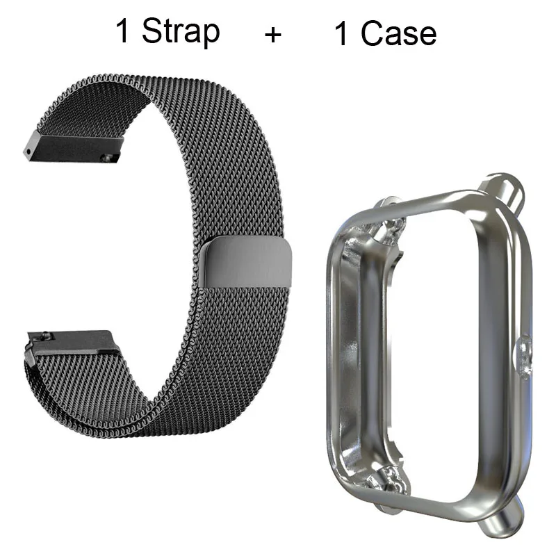 Black-Silver Для Xiaomi Amazfit Bip Bit Lite браслет ремешок из Миланского нержавеющей стали ремешок для часов защитный чехол для экрана - Цвет: Black-Silver