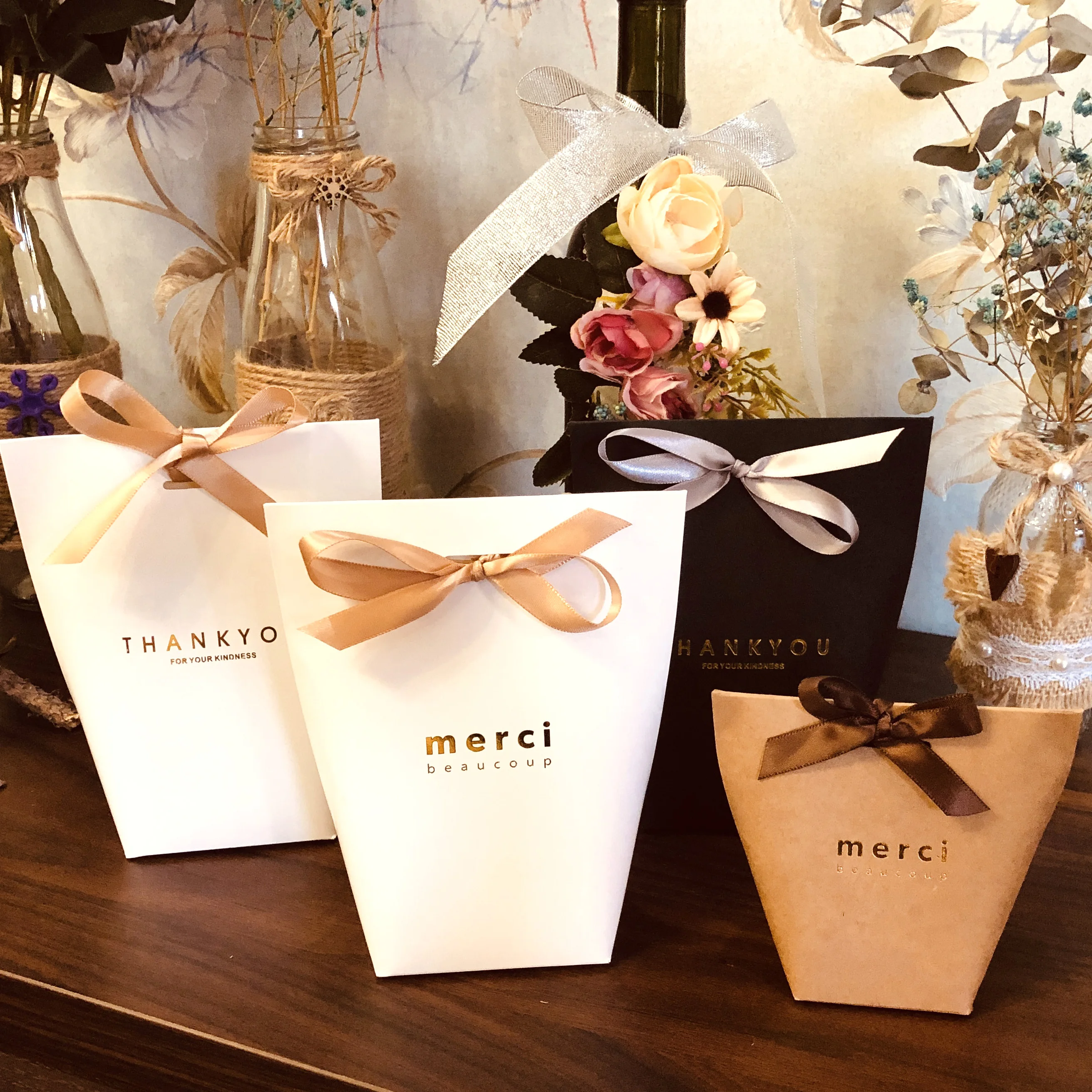 Подарочный пакет для конфет французский спасибо Merci вечерние свадебные