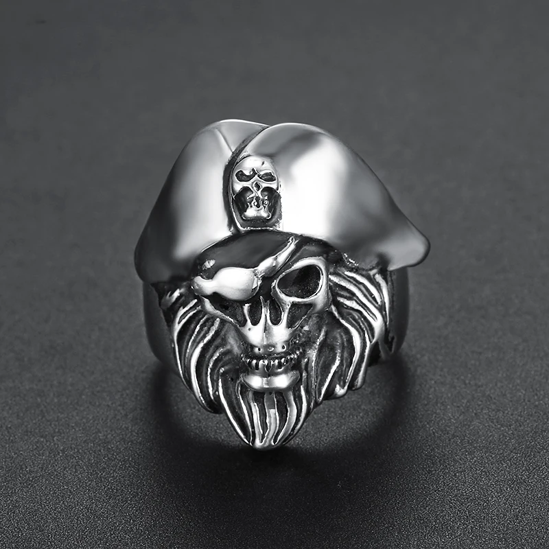 Крутые мужские кольца с бородатыми усами черепом 316L из нержавеющей стали Панк