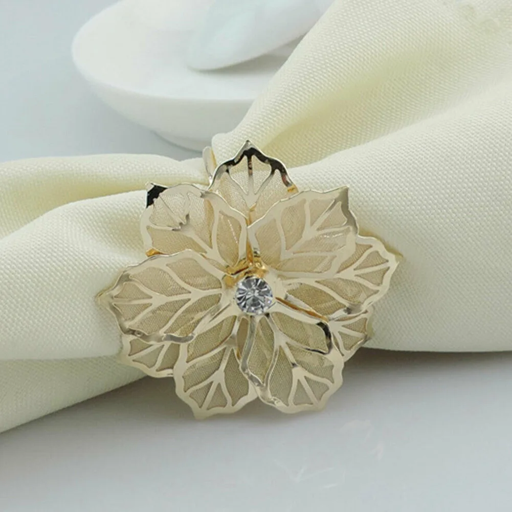 

12 Pcs Floral Metal Rings Napkin Holder Dinner Wedding Towel Ring for Party Table THIN889