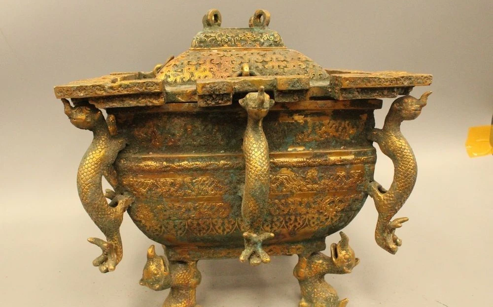Zm 13 &quotДревняя китайская династия старый бронзовая позолота девять дракон монстр