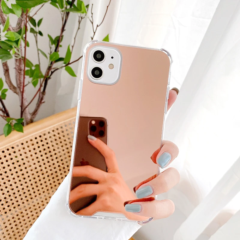 Shockproof Silicone Case For iPhone 11 Pro MAX XS X XR 7 8 6 S 6S Plus SE 2 2020 Clear Mirror Phone Airbag Protection Cover |
