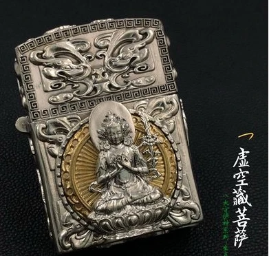 TH watch video 8 style Будда тиснение тибетский серебряный латунный 12 Зодиак Двусторонняя вращающаяся зажигалка с zpo вставкой - Цвет: 2