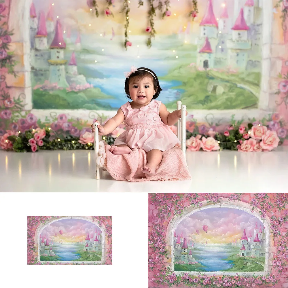 Фон для фотосъемки новорожденных детей Замок Воздушные шары окна фото фон студия