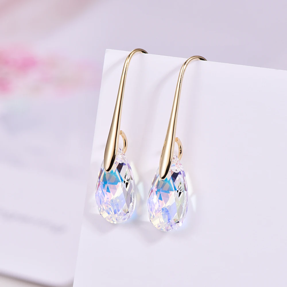 Серьги-капли с кристаллами Swarovski для женщин, новая мода, Золотой пирсинг, висячие серьги, свадебные украшения, подарок для девушек