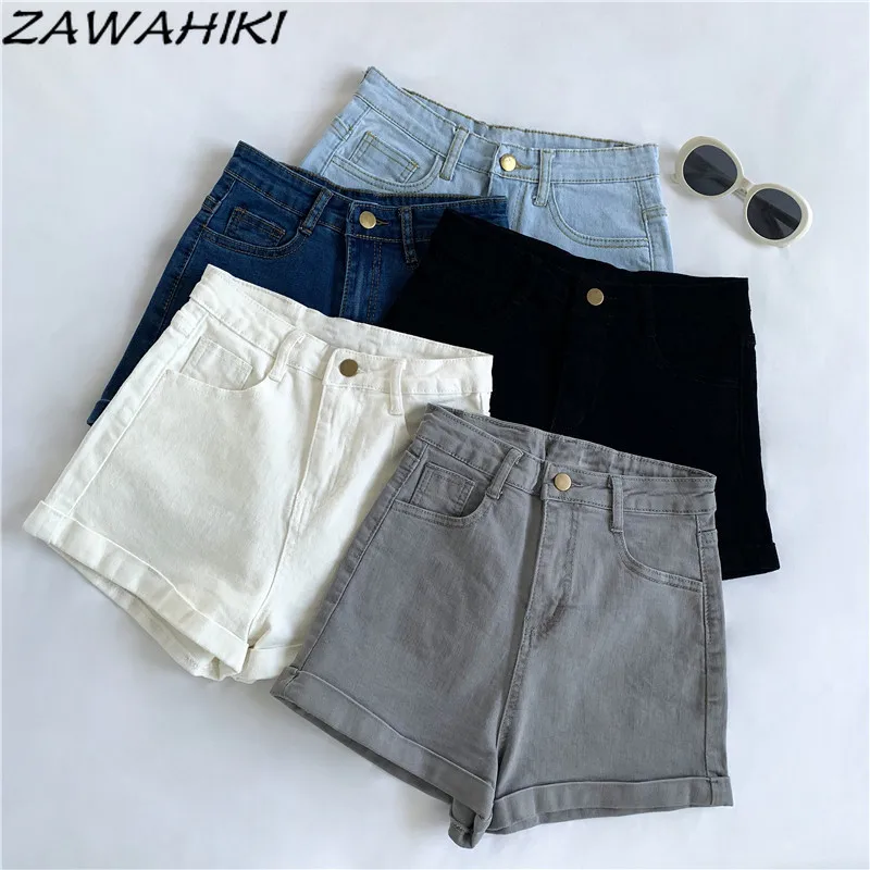 

ZAWAHIKI Korean Fashion Casual Denim Shorts Women Summer 2021 High Waist Crimping Loose Wide Leg Hot Pants All-match Thin Jeans