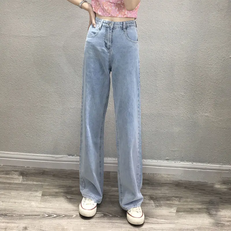 Женские джинсы с высокой талией винтажные прямые брюки широкими штанинами 2024
