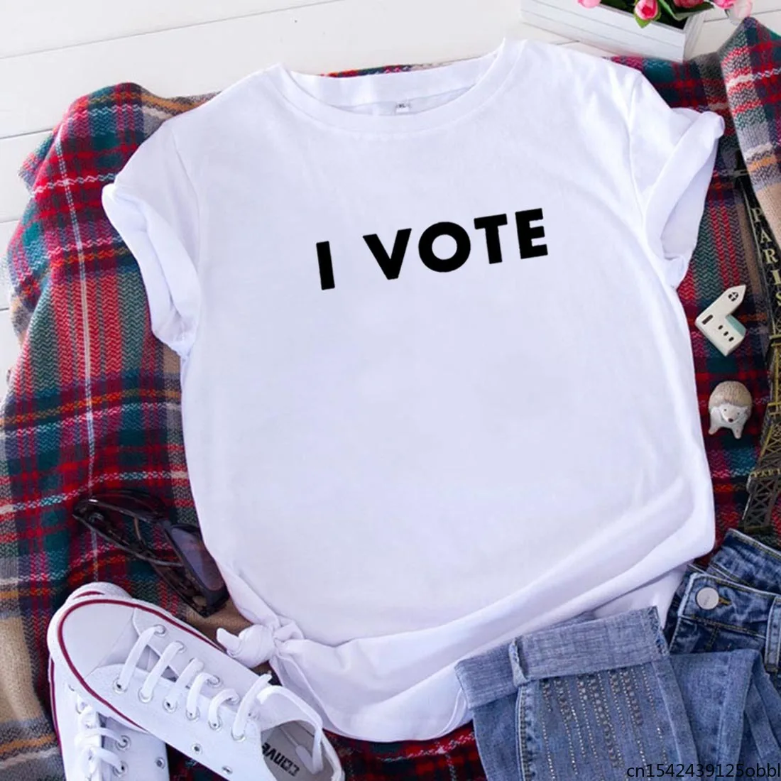 

I VOTE Funny Summer Short Sleeve Women T-shirt O-neck Casual Femme Tops