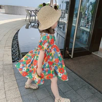 girls floral dresses 2021 new fashion sweet kids flowers costumes children puff sleeve vestidos toddler baby clothing