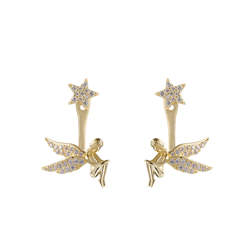 Модные серьги-гвоздики в виде ангельских крыльев и звезд для женщин модные