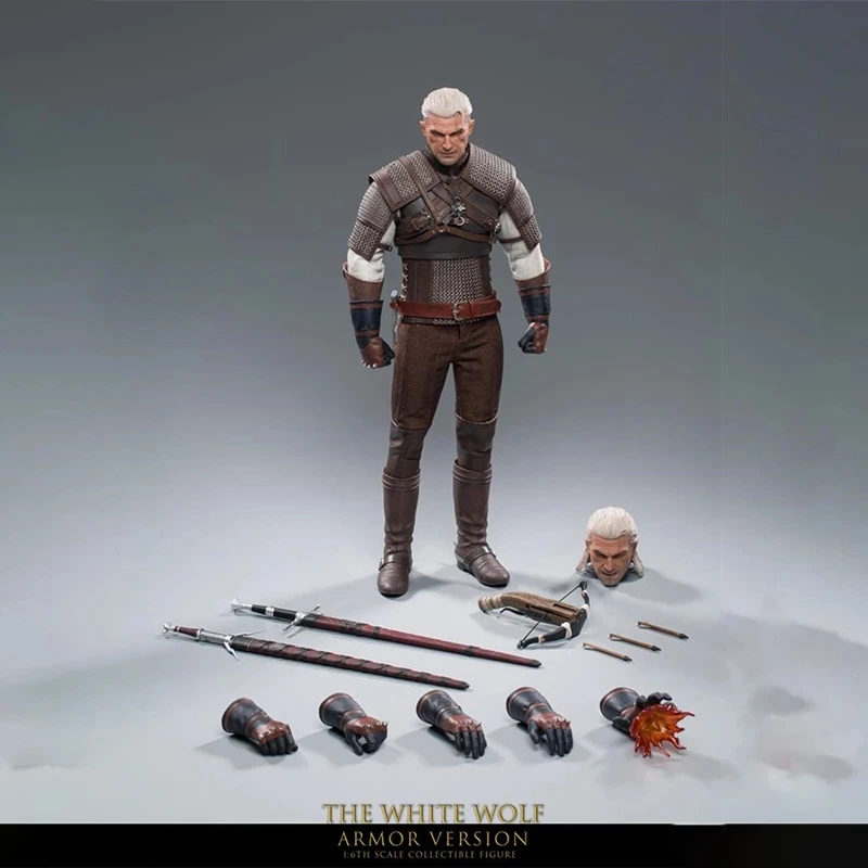 

In Stock 1/6 Scale MT006 Armored White Wolf Demon Hunter Geralt Full Set 12" Male Soldier Action Figure Model