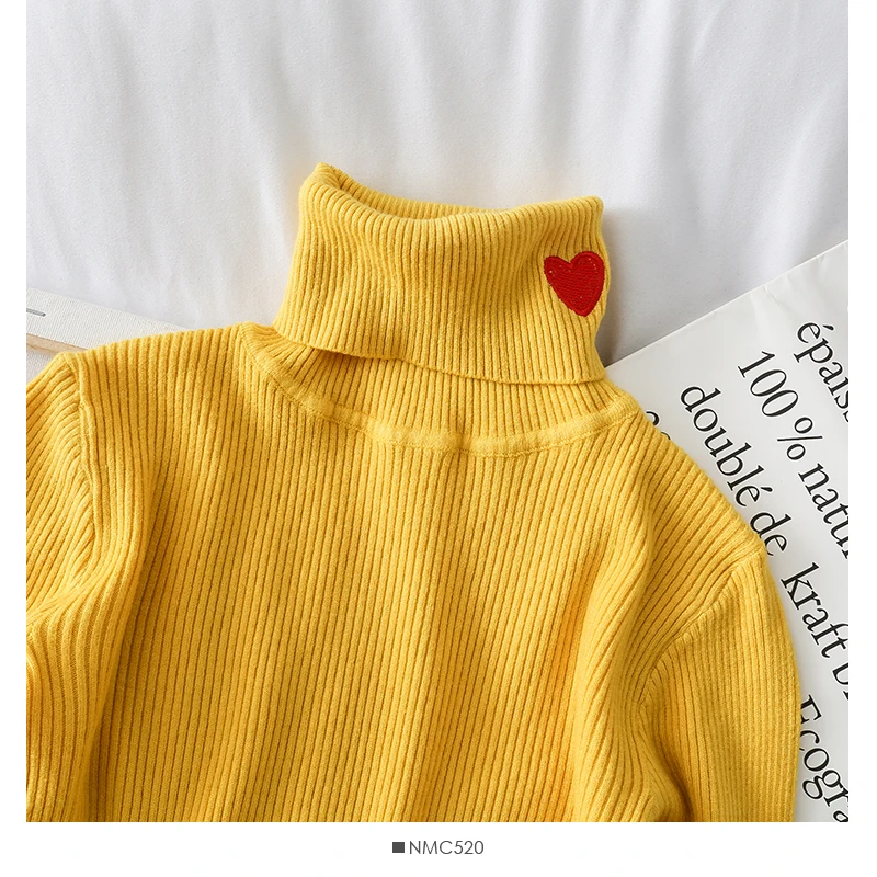 Зимний корейский женский свитер сердце вышивка гольф с длинными рукавами