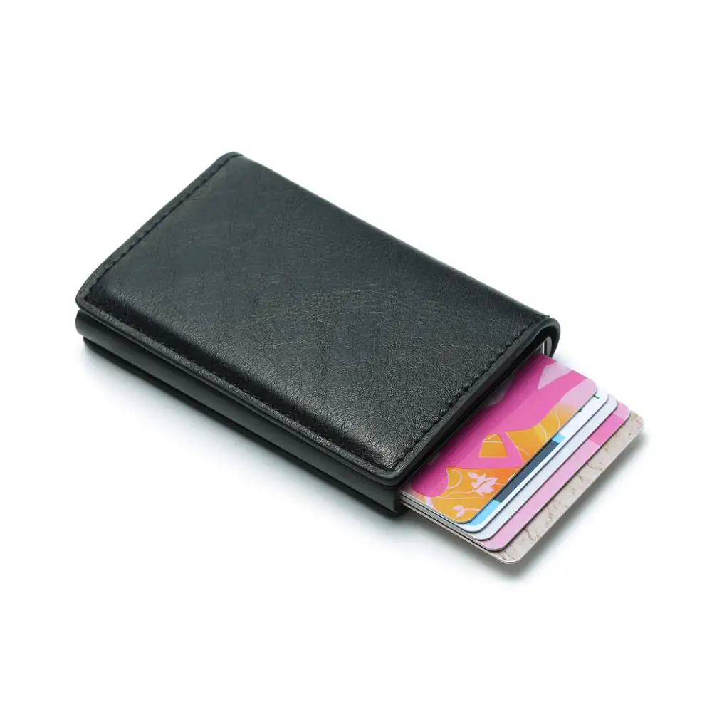 

Bycobecy Antitheft Wallet Vintage Leather Men Credit Card Holder Blocking Rfid Wallet Aluminum Box Case Card Holder Wallet Purse