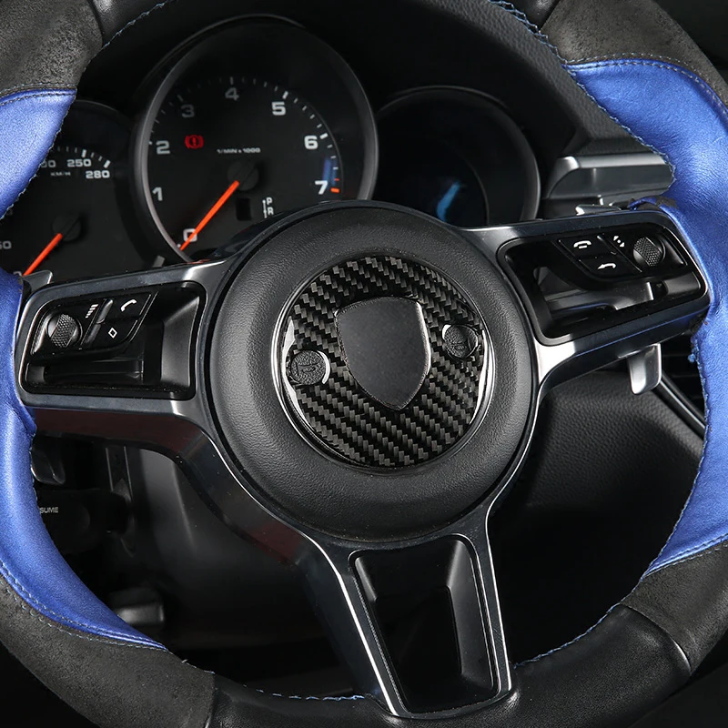 

Carbon Fiber Steering Wheel Emblem Decoration 3D Stickers Car Styling Accessories For Porsche Macan Panamera 718 New Cayenne