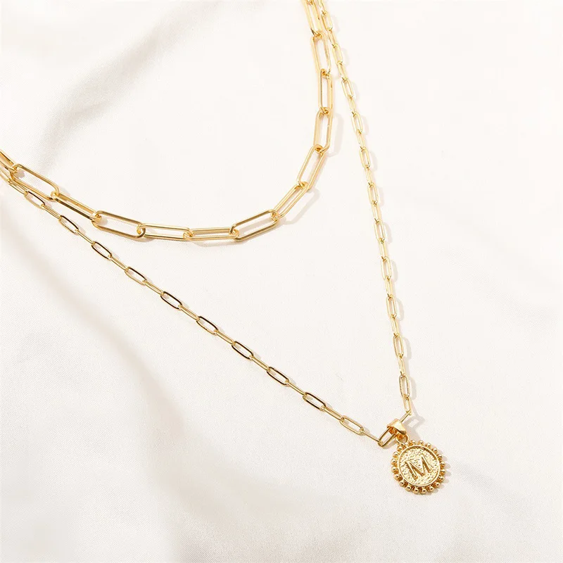 Женская двухслойная золотая цепочка в стиле бохо модная Геометрическая подвеска