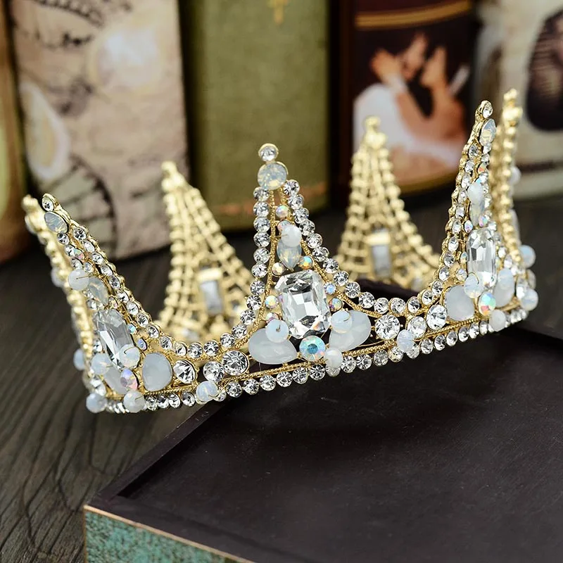

Vintage Bridal Wedding Hair Accessories Baroque Full Round Gold Rhinestone Bride Crown Tiaras Crystal Noiva Diadem Headdress