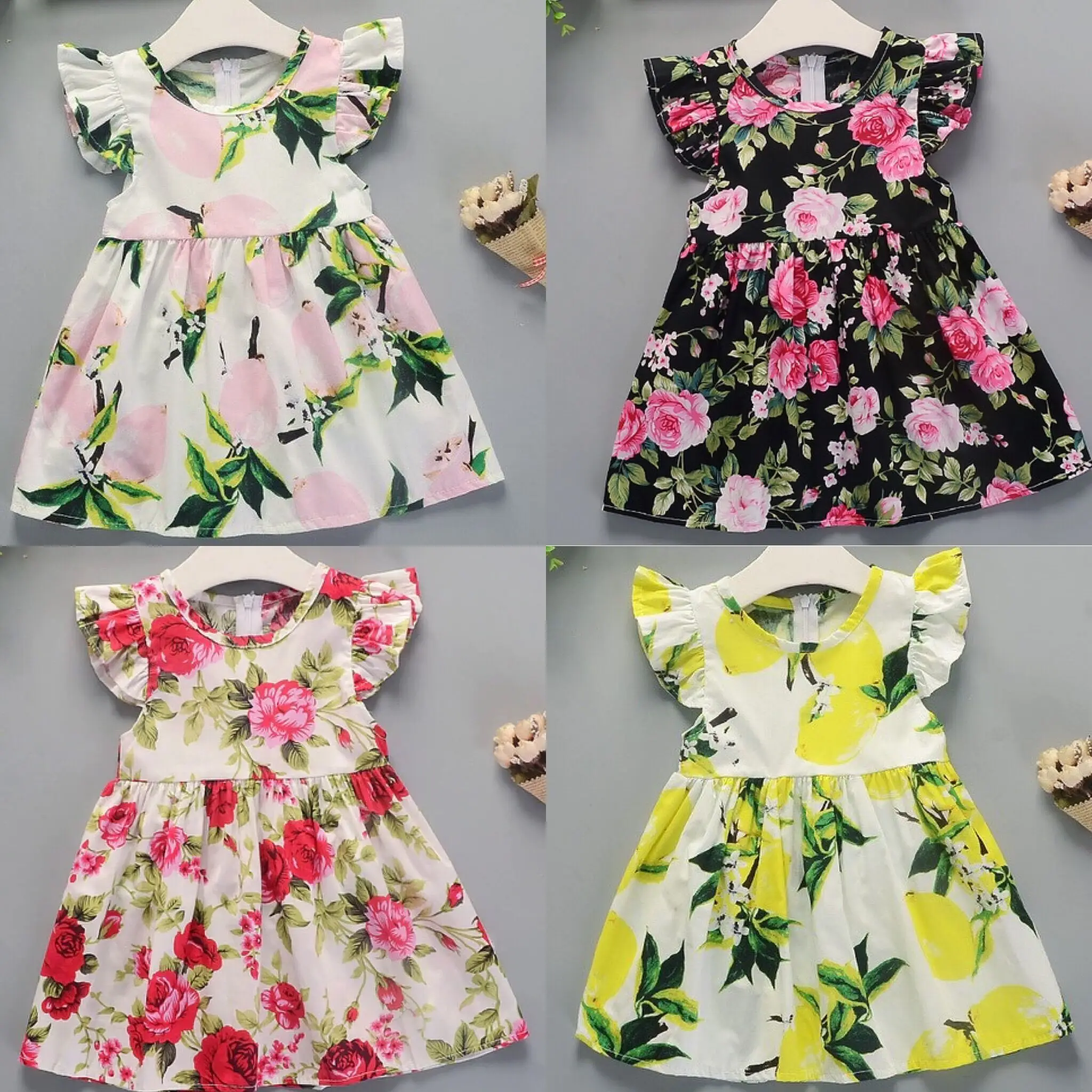 Платье для маленьких девочек лето 2019 платье с коротким рукавом и цветочным