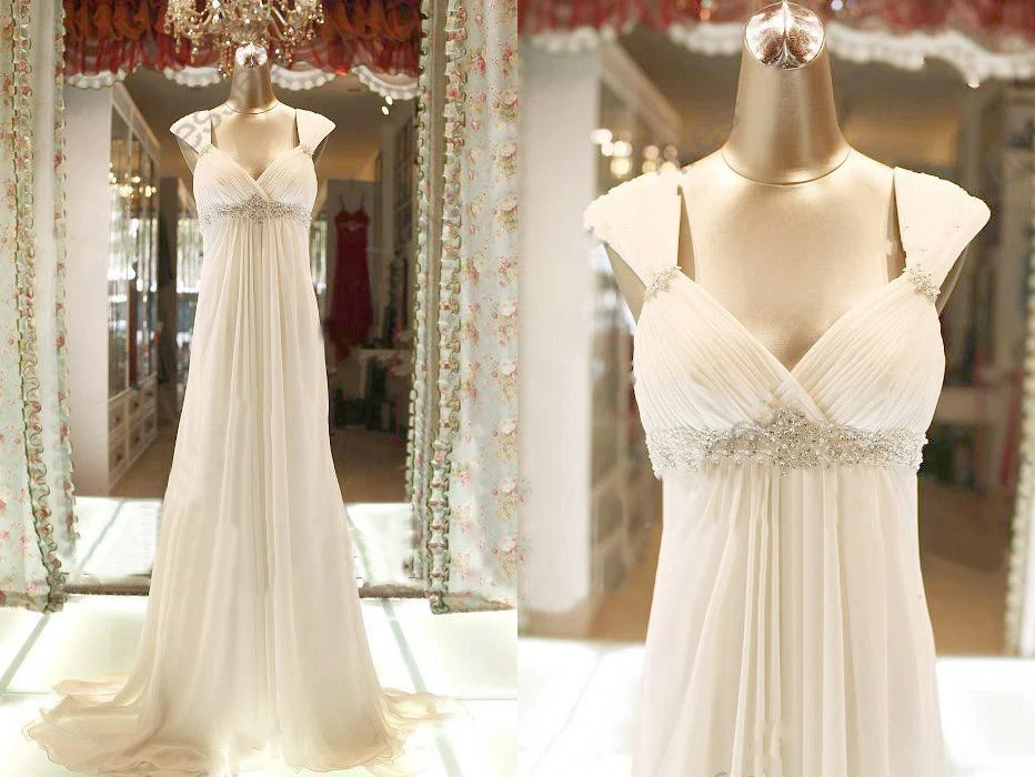 Реальное изображение пляжные свадебные платья в стиле ампир 2016 с рукавами