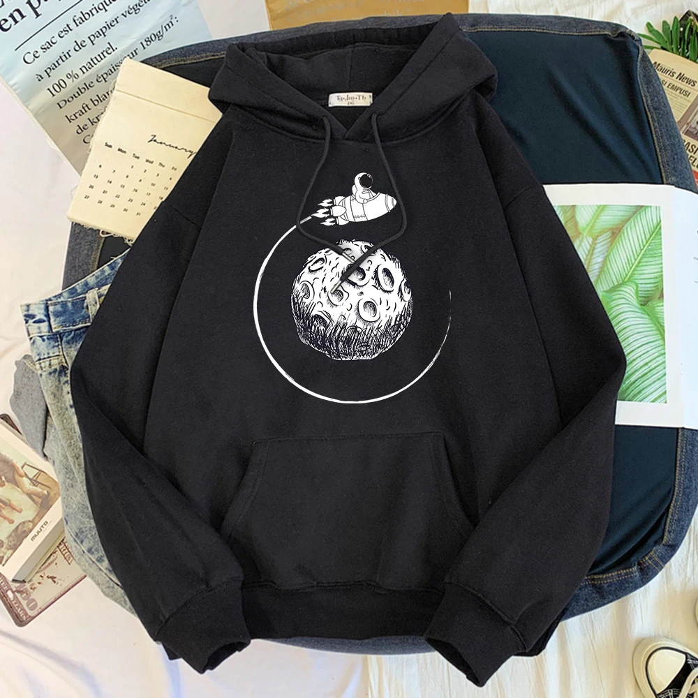 

Moon Astronaut HoodySpaceship Personality Printing Male Pullover Loose Hip Hop Men Hooded Sweatshirt Street Punk Man Hoodies