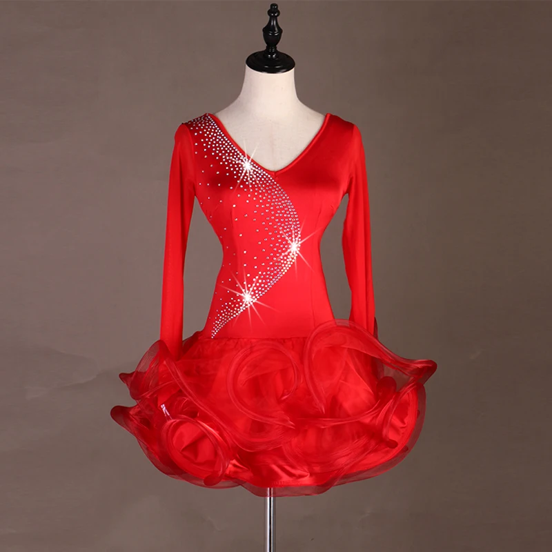 

Adult long sleeve Latin Dance Dress Women Girls/Lady Competition Cha Cha Rumba Samba Tango Dancing Practice Performance Wear