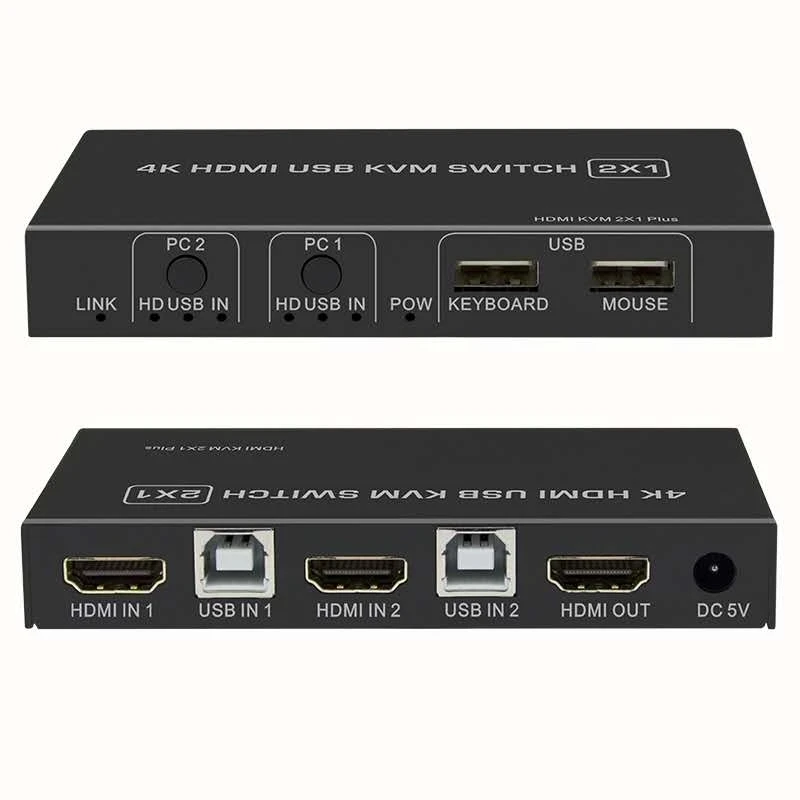 4K HDMI USB KVM переключатель удлинитель 2X1 с двумя портами + вход в выход
